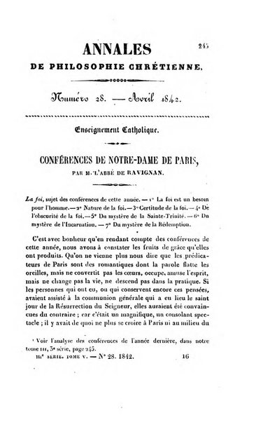 Annales de philosophie chretienne recueil periodique ...