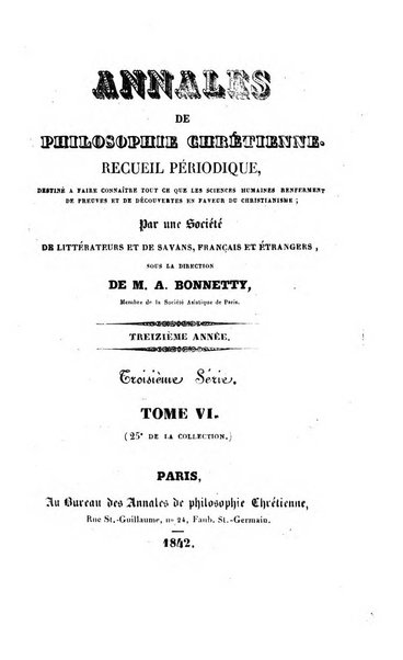 Annales de philosophie chretienne recueil periodique ...