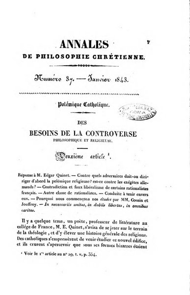 Annales de philosophie chretienne recueil periodique ...