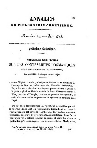 Annales de philosophie chretienne recueil periodique ...