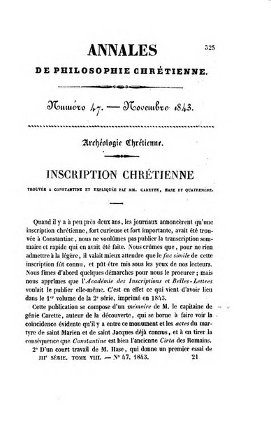 Annales de philosophie chretienne recueil periodique ...