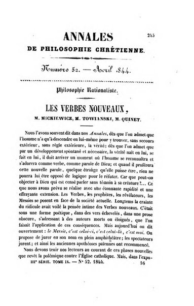 Annales de philosophie chretienne recueil periodique ...