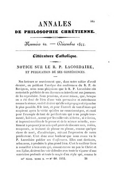 Annales de philosophie chretienne recueil periodique ...