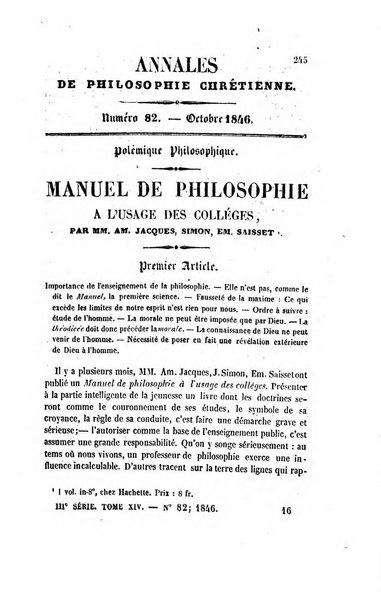 Annales de philosophie chretienne recueil periodique ...