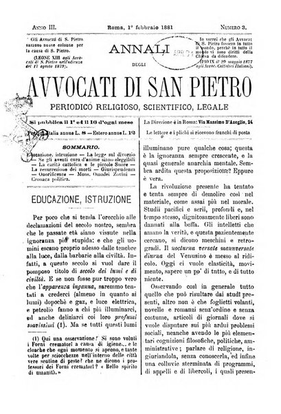 Annali degli avvocati di San Pietro periodico religioso, scientifico, legale