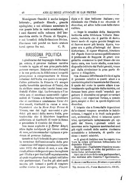 Annali degli avvocati di San Pietro periodico religioso, scientifico, legale