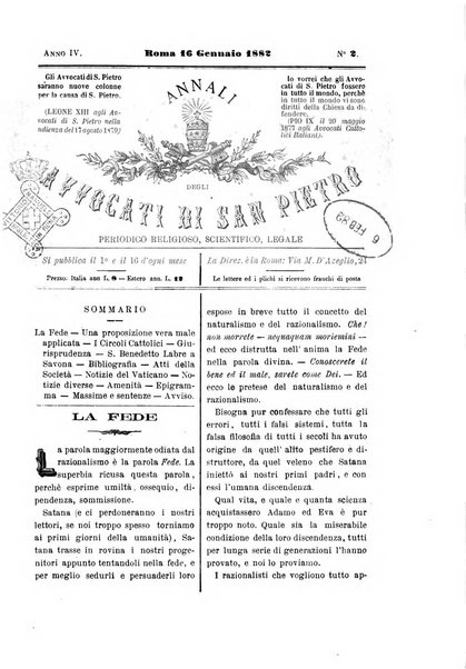 Annali degli avvocati di San Pietro periodico religioso, scientifico, legale