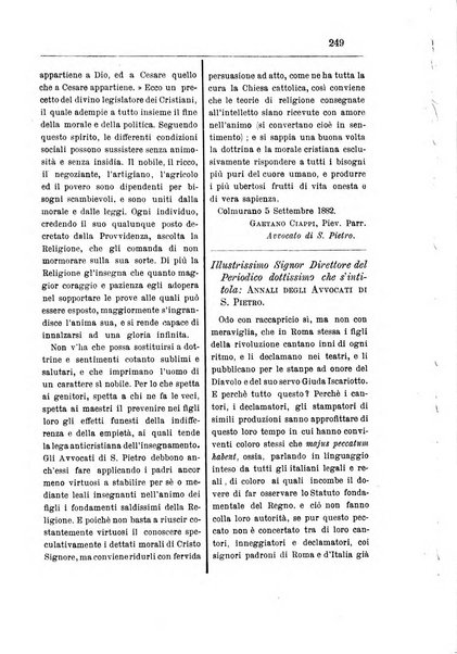 Annali degli avvocati di San Pietro periodico religioso, scientifico, legale