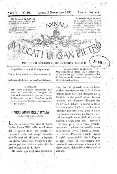 Annali degli avvocati di San Pietro periodico religioso, scientifico, legale