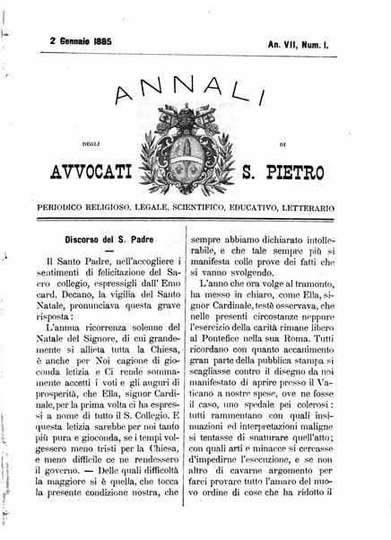 Annali degli avvocati di San Pietro periodico religioso, scientifico, legale