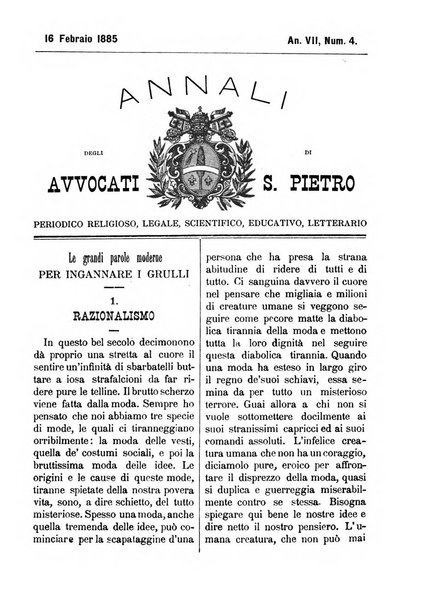 Annali degli avvocati di San Pietro periodico religioso, scientifico, legale