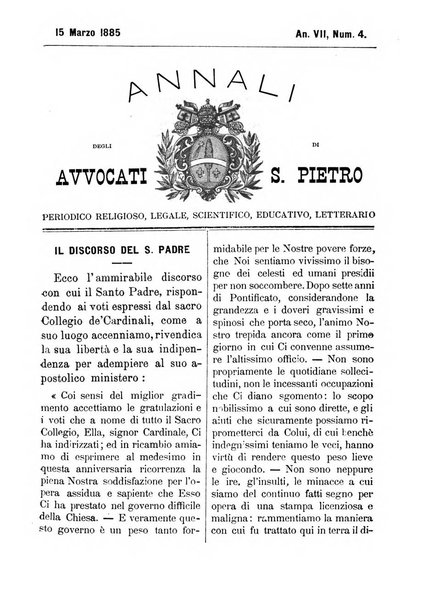 Annali degli avvocati di San Pietro periodico religioso, scientifico, legale