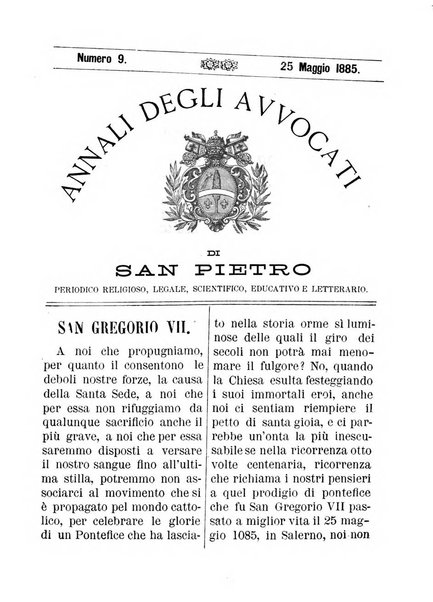 Annali degli avvocati di San Pietro periodico religioso, scientifico, legale