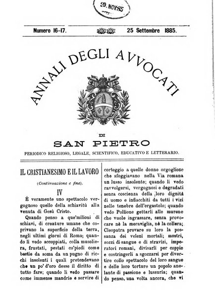 Annali degli avvocati di San Pietro periodico religioso, scientifico, legale