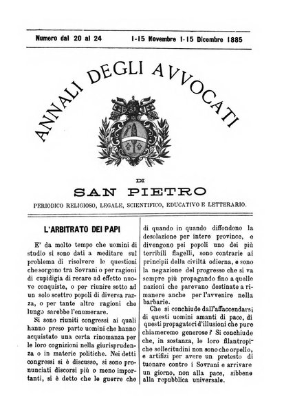 Annali degli avvocati di San Pietro periodico religioso, scientifico, legale