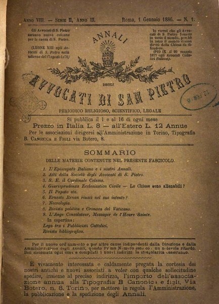 Annali degli avvocati di San Pietro periodico religioso, scientifico, legale