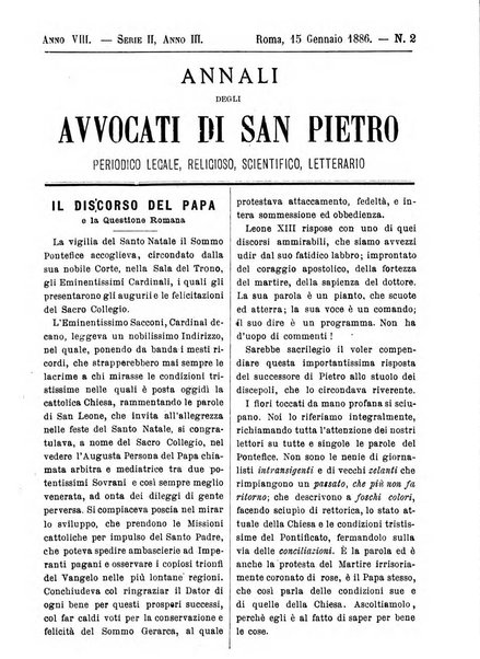 Annali degli avvocati di San Pietro periodico religioso, scientifico, legale