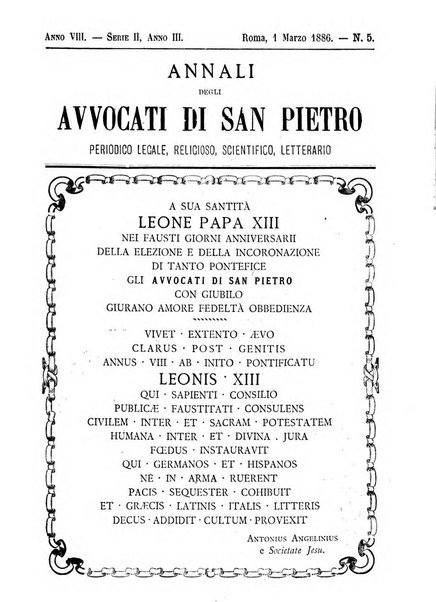 Annali degli avvocati di San Pietro periodico religioso, scientifico, legale