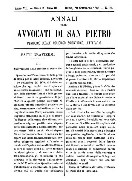 Annali degli avvocati di San Pietro periodico religioso, scientifico, legale