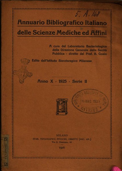 Annuario bibliografico italiano delle scienze mediche e affini