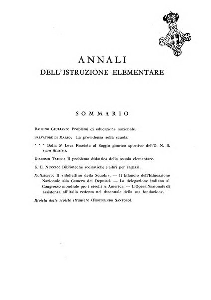 Annali dell'istruzione elementare rassegna bimestrale della Direzione generale per l'istruzione elementare