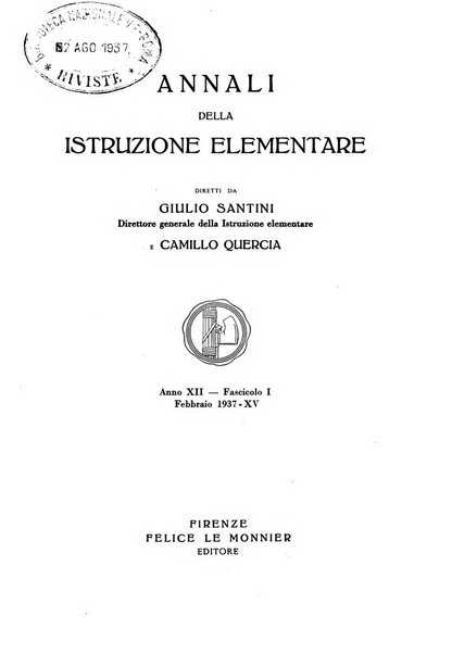 Annali dell'istruzione elementare rassegna bimestrale della Direzione generale per l'istruzione elementare