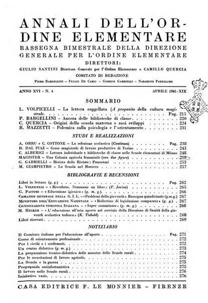 Annali dell'istruzione elementare rassegna bimestrale della Direzione generale per l'istruzione elementare