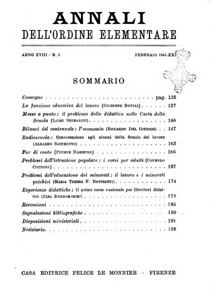 Annali dell'istruzione elementare rassegna bimestrale della Direzione generale per l'istruzione elementare