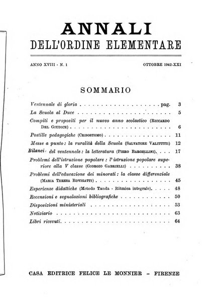 Annali dell'ordine elementare rassegna bimestrale della Direzione generale per l'ordine elementare