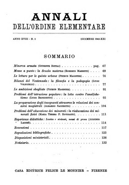 Annali dell'ordine elementare rassegna bimestrale della Direzione generale per l'ordine elementare