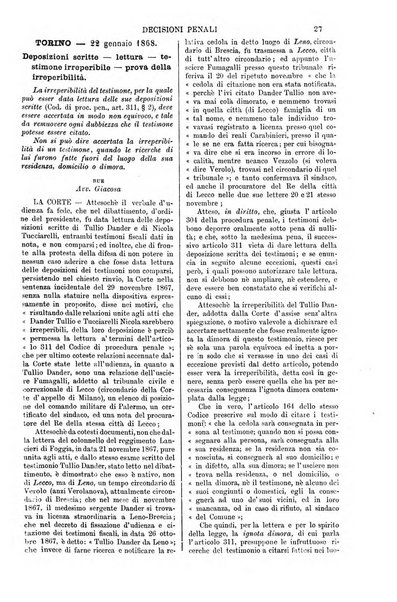 Annali della giurisprudenza italiana raccolta generale delle decisioni delle Corti di cassazione e d'appello in materia civile, criminale, commerciale, di diritto pubblico e amministrativo, e di procedura civile e penale