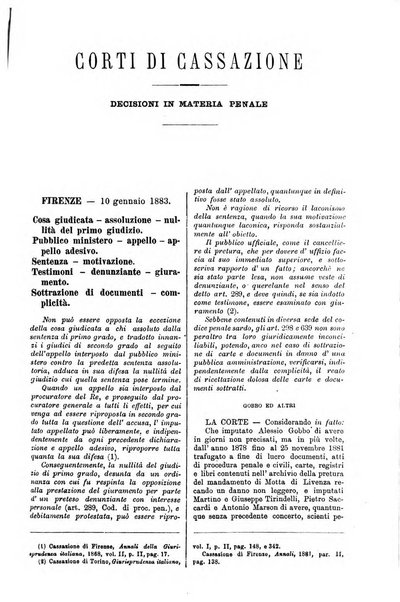 Annali della giurisprudenza italiana raccolta generale delle decisioni delle Corti di cassazione e d'appello in materia civile, criminale, commerciale, di diritto pubblico e amministrativo, e di procedura civile e penale