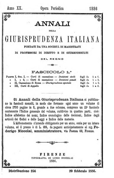 Annali della giurisprudenza italiana raccolta generale delle decisioni delle Corti di cassazione e d'appello in materia civile, criminale, commerciale, di diritto pubblico e amministrativo, e di procedura civile e penale