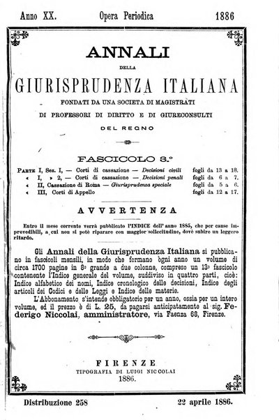 Annali della giurisprudenza italiana raccolta generale delle decisioni delle Corti di cassazione e d'appello in materia civile, criminale, commerciale, di diritto pubblico e amministrativo, e di procedura civile e penale