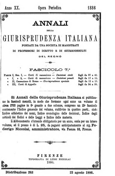 Annali della giurisprudenza italiana raccolta generale delle decisioni delle Corti di cassazione e d'appello in materia civile, criminale, commerciale, di diritto pubblico e amministrativo, e di procedura civile e penale