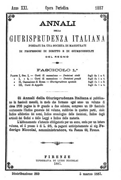 Annali della giurisprudenza italiana raccolta generale delle decisioni delle Corti di cassazione e d'appello in materia civile, criminale, commerciale, di diritto pubblico e amministrativo, e di procedura civile e penale