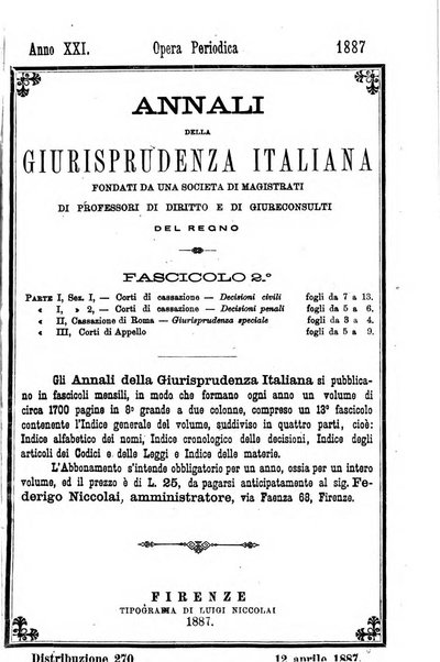 Annali della giurisprudenza italiana raccolta generale delle decisioni delle Corti di cassazione e d'appello in materia civile, criminale, commerciale, di diritto pubblico e amministrativo, e di procedura civile e penale