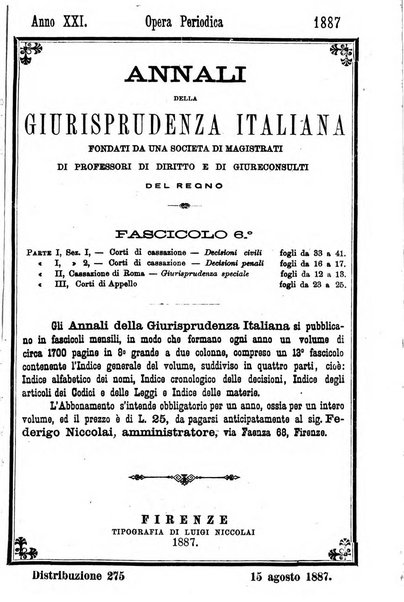 Annali della giurisprudenza italiana raccolta generale delle decisioni delle Corti di cassazione e d'appello in materia civile, criminale, commerciale, di diritto pubblico e amministrativo, e di procedura civile e penale