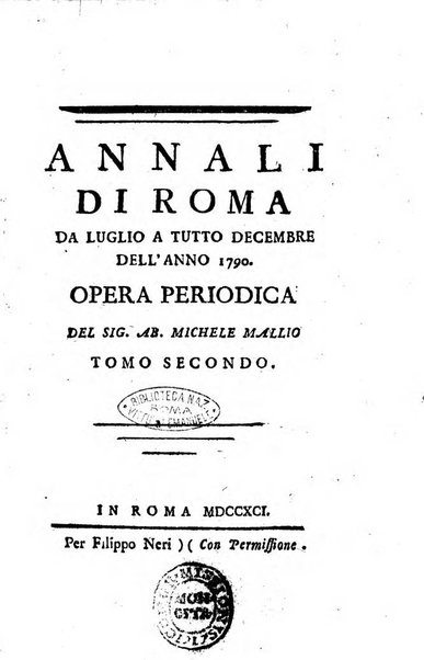 Annali di Roma opera periodica del sig. ab. Michele Mallio