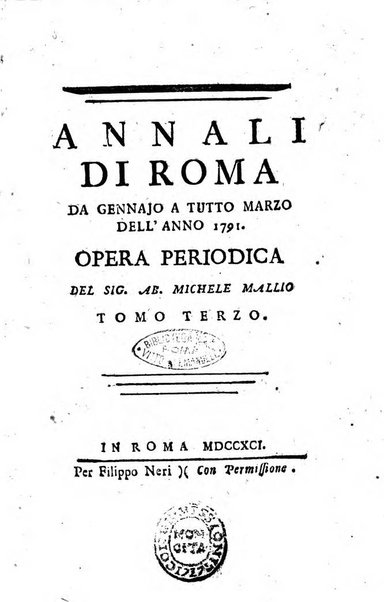 Annali di Roma opera periodica del sig. ab. Michele Mallio