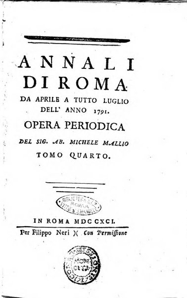 Annali di Roma opera periodica del sig. ab. Michele Mallio