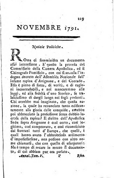 Annali di Roma opera periodica del sig. ab. Michele Mallio