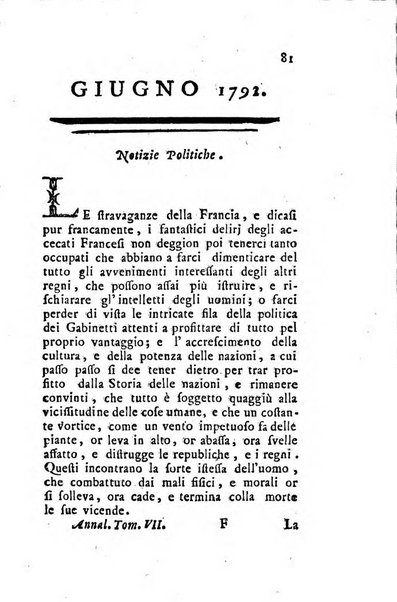 Annali di Roma opera periodica del sig. ab. Michele Mallio