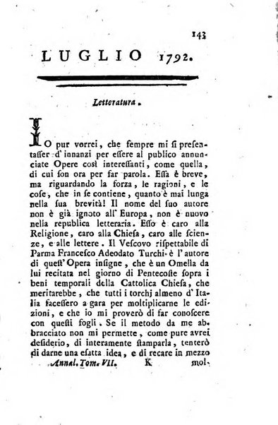 Annali di Roma opera periodica del sig. ab. Michele Mallio