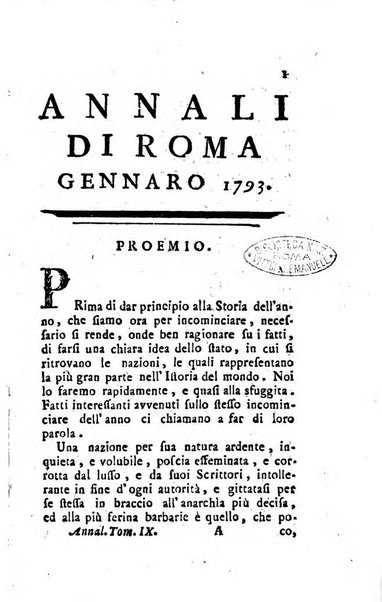 Annali di Roma opera periodica del sig. ab. Michele Mallio