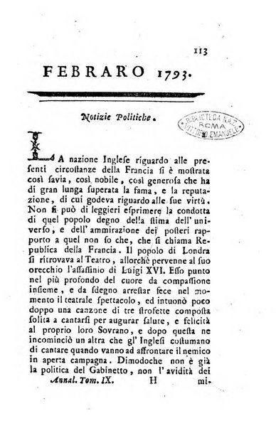 Annali di Roma opera periodica del sig. ab. Michele Mallio