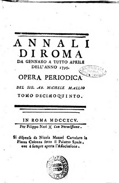 Annali di Roma opera periodica del sig. ab. Michele Mallio