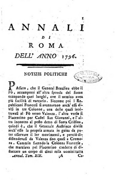 Annali di Roma opera periodica del sig. ab. Michele Mallio