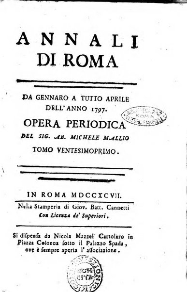 Annali di Roma opera periodica del sig. ab. Michele Mallio