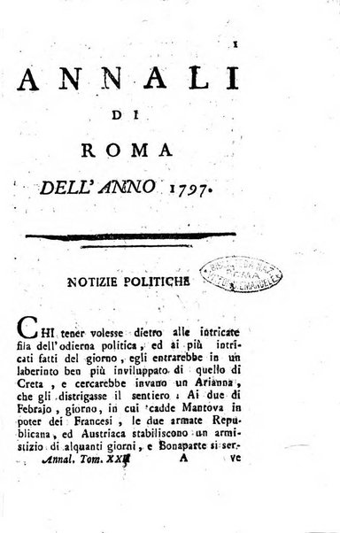 Annali di Roma opera periodica del sig. ab. Michele Mallio